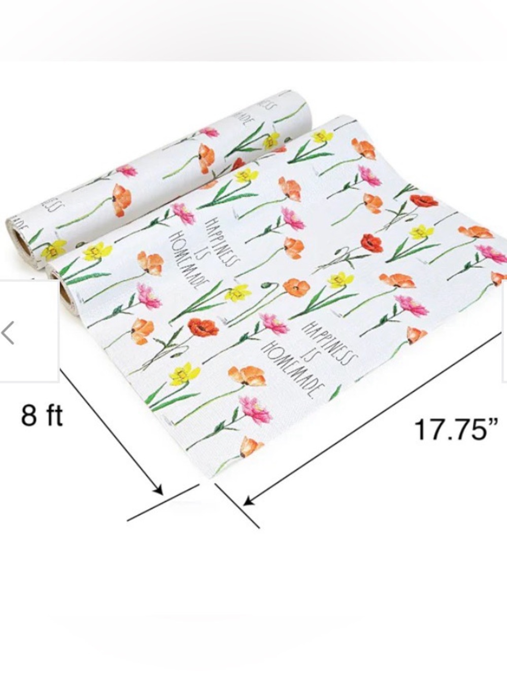 NWT Rae Dunn “Happiness is Homemade” 1 Pack Flower-Themed Shelf Liner 8ftx17.75”